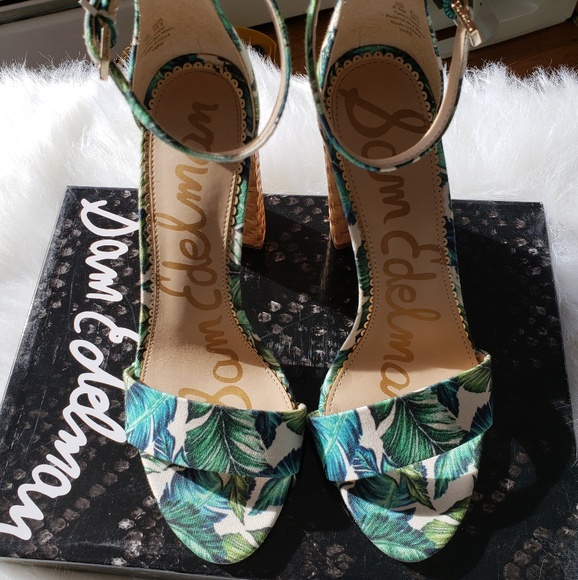 NWT/BOX Sam Edelman Yaro Palm Strappy Heels (8.5) - Picture 2 of 8